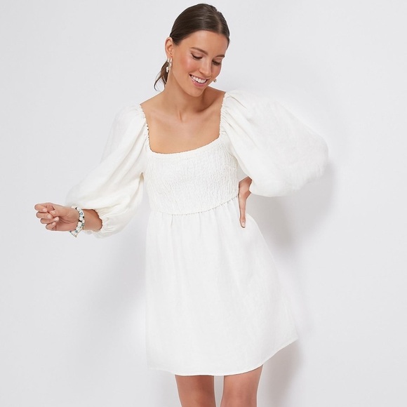 Tuckernuck White Annie Smocked Mini Dress Size Small - Picture 1 of 10